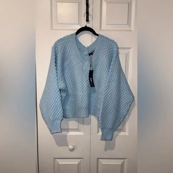 Fashion Nova Sky Blue V-Neck Sweater - Picture 2 of 5